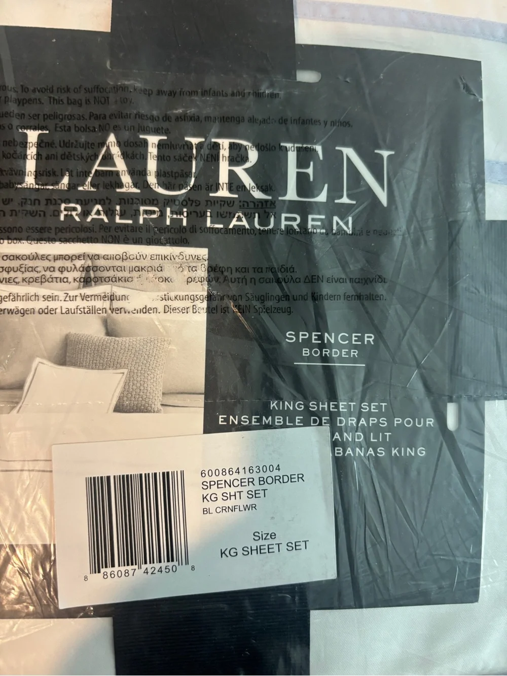 Lauren Ralph Lauren Home KING Spencer Border 4 Pc Sheet Set Retail $220